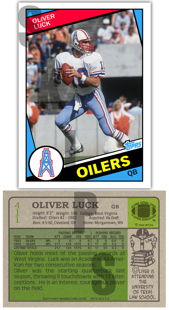 1984 STCC #411 Oliver Luck Topps Andrew Houston Oilers Custom 19